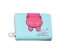 YUGSHNKFC Portafoglio tascabile con gatto del fumetto porta carte di credito per ragazza donna porta carte portamonete multi slot portafoglio corto portatile, Verde chiaro