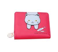 YUGSHNKFC Portafoglio tascabile con gatto del fumetto porta carte di credito per ragazza donna porta carte portamonete multi slot portafoglio corto portatile, Rosso