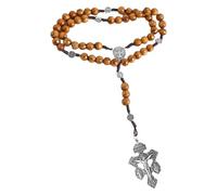 YUGSHNKFC Rosario cattolico con medaglie di perdono crocifisso perline di legno catena di preghiera per battesimi e cerimonie di messa, regalo collana rosario in legno, Misura unica
