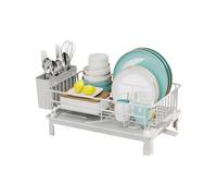 YUGSHNKFC Scolapiatti Moderno In Ferro Bianco Con Vassoio Aggiuntivo Rimovibile Efficace Piano Ottimizzazione Dello Spazio Pianificatore Cucina Multifunzionale 38x26x15 Cm