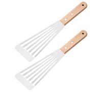 YUGSHNKFC Set di 2 spatole scanalate in acciaio antiruggine con manico in legno per grigliare hamburger e frittelle scanalate spatola da cucina