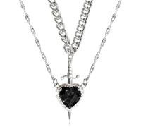 YUGSHNKFC Set di ciondoli a doppia catena a forma di cuore e spade, con robusta placcatura nera resistente allo sbiadimento, per individui, Acciaio inossidabile