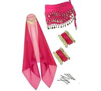 YUGSHNKFC Sofisticato costume da danza in chiffon, con velo e parrucchino decorativo, per artisti classici/moderni, set di accessori per costume da danza, Rosso rosato, Taglia unica