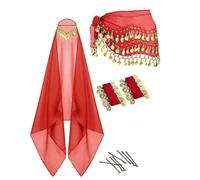 YUGSHNKFC Sofisticato costume da danza in chiffon, con velo e parrucchino decorativo, per artisti classici/moderni, set di accessori per costume da danza, Rosso, Taglia unica