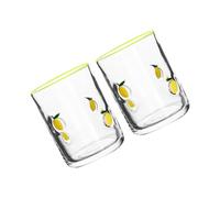 YUGSHNKFC Succhi Vetro A Tema Limone Tazze 2 Frantumi Resistenti A 14 Once Funzionali per Intrattenere Decori da Pranzo con Stampa A Limone Durevoli