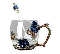 YUGSHNKFC Tazza in vetro con cucchiaio, collezione pratica, con farfalle e fiori