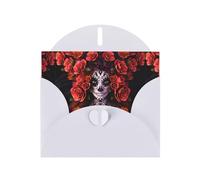 YUGTAEE Biglietto di auguri bianco con motivo "Day of the Dead" con rose e teschio, 10,2 x 15,2 cm, per Natale, compleanni, San Valentino, anniversari di matrimonio e inviti per feste