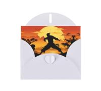 YUGTAEE Biglietto di auguri bianco con sagome di arti marziali, 10,2 x 15,2 cm, per Natale, compleanni dei bambini, San Valentino, anniversari di matrimonio e inviti per feste