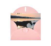 YUGTAEE Biglietto di auguri rosa tramonti con cavalli di lago stampato 10,2 x 15,2 cm per Natale, compleanni dei bambini, San Valentino, anniversari di matrimonio e inviti per feste