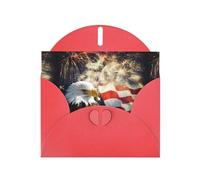 YUGTAEE Biglietto di auguri rosso con aquila di fuoco con bandiera americana, 10,2 x 15,2 cm, per Natale, compleanni dei bambini, San Valentino, anniversari di matrimonio e inviti per feste