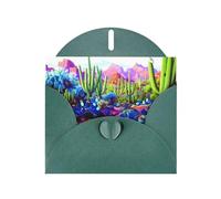 YUGTAEE Biglietto di auguri verde scuro con cactus, animali tropicali, volpe, serpente, maiale, stampato, 10,2 x 15,2 cm, per Natale, compleanni, San Valentino, anniversari di matrimonio e inviti per
