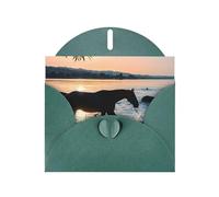 YUGTAEE Biglietto di auguri verde scuro stampato con cavalli di lago tramonti 10,2 x 15,2 cm per Natale, compleanni dei bambini, San Valentino, anniversari di matrimonio e inviti per feste