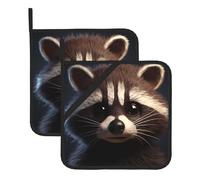 YUGTAEE Little Raccoon Face Picture Square Isolante Pot Mat 2 pezzi spesso e resistente con cordino per forni a microonde, forni, barbecue all'aperto