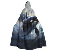 YUGTAEE Mantello con cappuccio per adulti con stampa orca killer whale per Halloween, per giochi di ruolo, costumi da palcoscenico, feste, facile da pulire