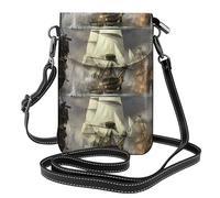 Yugtaee Piccola borsa per cellulare 19,3 x 12,4 cm, in pelle stampata con nave da crociera, custodia per telefono da donna, perfetta per passeggiate, campeggio