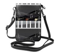 Yugtaee Piccola borsa per cellulare 19,3 x 12,4 cm, motivo chitarra pianoforte, in pelle stampata, custodia a tracolla per donne, perfetta per passeggiate e campeggio