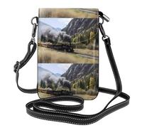 Yugtaee Piccola borsa per telefono cellulare 19,3 x 12,4 cm con locomotiva a vapore treno stampato in pelle a tracolla custodia per telefono da donna, perfetta per passeggiate, campeggio, nero