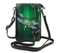 Yugtaee Piccola borsa per telefono cellulare 19,3 x 12,4 cm, in pelle stampata con libellula, custodia per telefono da donna, perfetta per passeggiate e campeggio, colore nero