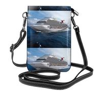 Yugtaee Piccola borsa per telefono cellulare 19,3 x 12,4 cm, in pelle stampata con nave da crociera, custodia per telefono a tracolla per donne, perfetta per passeggiate, campeggio, nero