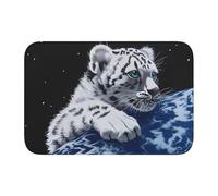 YUGTAEE Tappetino con bordo bloccato, 101,6 x 152,4 cm, stampa con tigre nello spazio, assorbente e antiscivolo, morbido e confortevole, per bagno e cucina