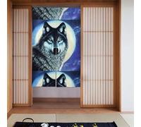 YUGTAEE Tenda con immagine di lupo sotto la luna, in due pezzi, 86,4 x 142,2 cm, tende in tessuto, divisorio da appendere tra le stanze, alle porte