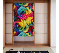 YUGTAEE Tenda in tessuto con rose arcobaleno, in due pezzi, 86,4 x 142,2 cm, divisorio da appendere tra le stanze, alle porte