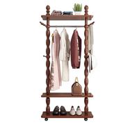 YUGXTH Appendiabiti Girevole a 360°, Attaccapanni in Legno Massello, Guardaroba con 2 Ripiani Portaoggetti e 12 Ganci, Armadio Aperto Resistenti for Ingresso, Camera da Letto(Brown,L80cm/31.5in)