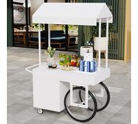 YUGXTH Carrello da pranzo mobile portatile a 4 ruote, bancarelle commerciali all'aperto del chiosco, bancarella creativa del mercato del ferro con tettoia parasole per mercati e cibo da strada (bianco