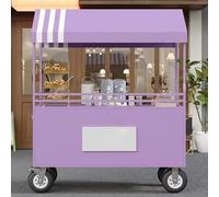 YUGXTH Espositore mobile per alimenti con ruote bloccabili, carrello portatile con baldacchino a strisce, espositore per bancarella del mercato, ampia cabina per il mercato degli agricoltori da banco