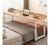 YUGXTH Tavolino da Letto Portatile Regolabile in Altezza con Ruote, Tavolini Sopraletto Mobili con Deflettori, Comodino for Camera da Letto(Natural,L150xW40cm/59x15.7in)