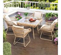 YUGXTH Tavolo da Esterno Piccolo con 2/4 Sedie a Sdraio Comode, Set Tavolo e Sedie da Balcone Piccolo Resistente Agli Agenti Atmosferici per Bordo Piscina o Veranda(4 chairs,NATURAL_SQUARE)