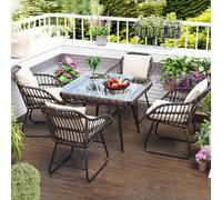 YUGXTH Tavolo da Esterno Piccolo con 2/4 Sedie a Sdraio Comode, Set Tavolo e Sedie da Balcone Piccolo Resistente Agli Agenti Atmosferici per Bordo Piscina o Veranda(4 chairs,BROWN_SQUARE)