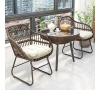 YUGXTH Tavolo da Esterno Piccolo con 2/4 Sedie a Sdraio Comode, Set Tavolo e Sedie da Balcone Piccolo Resistente Agli Agenti Atmosferici per Bordo Piscina o Veranda(2 chairs,BROWN_ROUND)