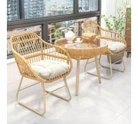 YUGXTH Tavolo da Esterno Piccolo con 2/4 Sedie a Sdraio Comode, Set Tavolo e Sedie da Balcone Piccolo Resistente Agli Agenti Atmosferici per Bordo Piscina o Veranda(2 chairs,NATURAL_ROUND)