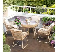YUGXTH Tavolo da Esterno Piccolo con 2/4 Sedie a Sdraio Comode, Set Tavolo e Sedie da Balcone Piccolo Resistente Agli Agenti Atmosferici per Bordo Piscina o Veranda(4 chairs,NATURAL_ROUND)