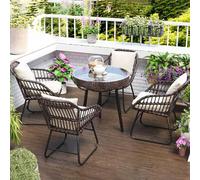 YUGXTH Tavolo da Esterno Piccolo con 2/4 Sedie a Sdraio Comode, Set Tavolo e Sedie da Balcone Piccolo Resistente Agli Agenti Atmosferici per Bordo Piscina o Veranda(4 chairs,BROWN_ROUND)
