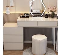 YUGXTH Toeletta con Specchio Illuminato A 3 Colori, Scrivania Trucco con 2 Cassetti e Sgabello, Postazione Trucco con Comodino Mobile, per Camera (Color : WhiteA, Size : 80cm/31.4in)