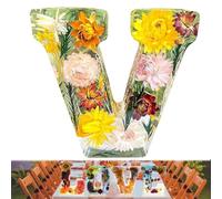 Yuhaidzsw Luce Notturna in Resina Floreale Con 26 Lettere, Fatta a Mano, per Madre Moglie - Lampada Creativa Con Lettere Personalizzate (V)