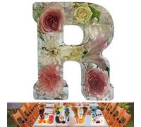 Yuhaidzsw Luce Notturna in Resina Floreale Con 26 Lettere, Fatta a Mano, per Madre Moglie - Lampada Creativa Con Lettere Personalizzate (R)