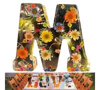 Yuhaidzsw Luce Notturna in Resina Floreale Con 26 Lettere, Fatta a Mano, per Madre Moglie - Lampada Creativa Con Lettere Personalizzate (M)