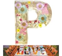 Yuhaidzsw Luce Notturna in Resina Floreale, Luce Notturna in Resina Floreale con 26 Lettere, Luce Notturna Floreale Fatta a Mano, per Madre Moglie, Lampada Creativa con Lettere Personalizzate (P)