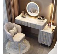YuHanDong Set da toeletta con luce LED a luminosità regolabile, con sgabello e 5 cassetti, in tessuto di velluto, per camera da letto signore e ragazze.