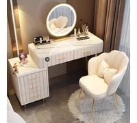 YuHanDong Set da toeletta con luce LED a luminosità regolabile, con sgabello e 5 cassetti, in tessuto di velluto, per camera da letto signore e ragazze.