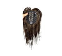 YUHANXINHESHE 10X11cm Centrale PU Cuoio Cavelto Clip in Toppers con 3D Air Bangs Frange Invisibile Capelli Umani Toppers for Women Aggiunge Volume dei Capelli(Dark Brown 12inch)