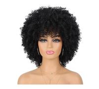 YUHANXINHESHE 70s Afro Wig for Women, Natural Looking Synthetic Kinky Curly Wigs with Bangs for Daily Use Aggiunge Volume dei Capelli(1B)