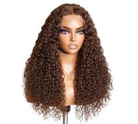 YUHANXINHESHE Cioccolato Brown Uman Hair Curly Wig 200 Density 13x4 HD Deep Wave Lace Frontale Glueless Wigs for Women Aggiunge Volume dei Capelli(30inch)