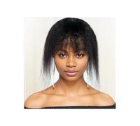 YUHANXINHESHE Estensioni di capelli naturali crespi lisci neri con frangetta, posticci invisibili a T per donne, a clip al quotidiano aggiunge il volume dei capelli(10 pollici)