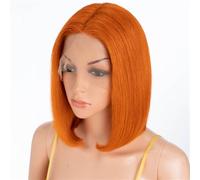 YUHANXINHESHE Parrucca Bob pizzo frontale parrucca naturale liscia e corta, capelli umani, a T parte, 13x4x1, con fascia centrale, per le donne nere aggiunge volume dei capelli(Ginger,12 pollici)