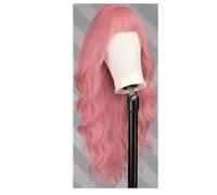 YUHANXINHESHE Parrucca con frangia per donna, parrucca sintetica lunga ondulata dall'aspetto naturale per costume da festa quotidiano, 66 cm aggiunge volume dei capelli(rosa chiaro)