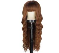 YUHANXINHESHE Parrucca con frangia per donna, parrucca sintetica lunga ondulata dall'aspetto naturale per costume da festa quotidiano, 66 cm aggiunge volume dei capelli(luce marrone)